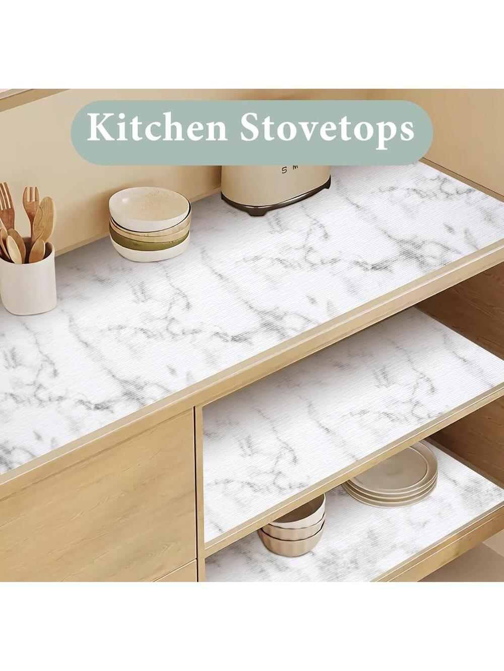 Marble Pattern Kitchen Countertop and Drawer Liners, Easy-Cut, No Glue, White
